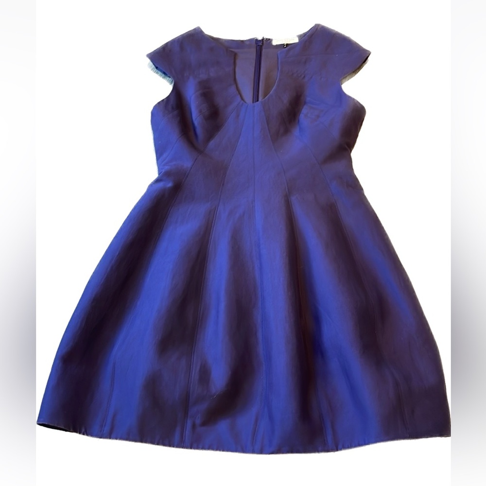 Halston Heritage Purple Dress with slight cap sleeves and rounded neck .